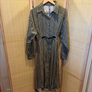 Anthropologie Olive Patterned Long Sleeve Dress